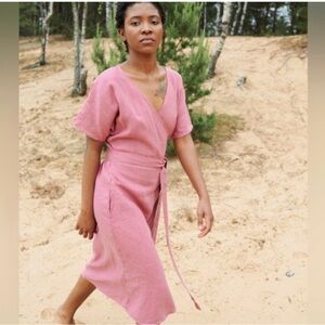 Linen fox mimosa short sleeve wrap dress in watermelon